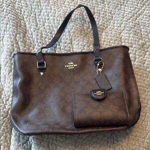 Coach Signature Brown Tote with Black Accents and matching wallet